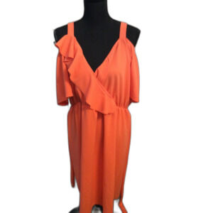 Plus Size 20 Neon Orange Off Shoulder Dress Ruffled Romantic